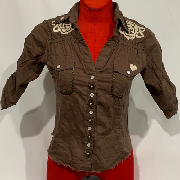 Flower Embroidered Button Up Top- Women’s Size Small